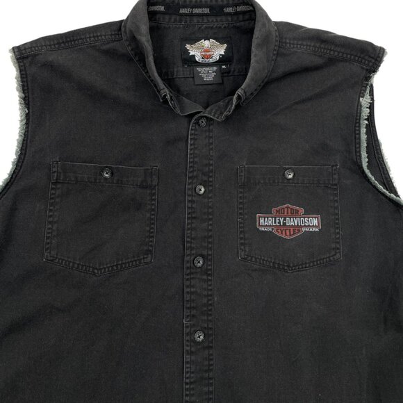 Harley Davidson Cutoff Denim Jean Shirt Vest Grey Biker Motorcycle Men's XL - Picture 3 of 7
